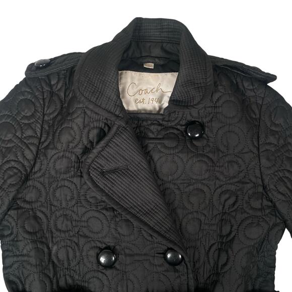 RARE Coach Quilted Pea Trench Coat Logo Black with Belt - Picture 6 of 11